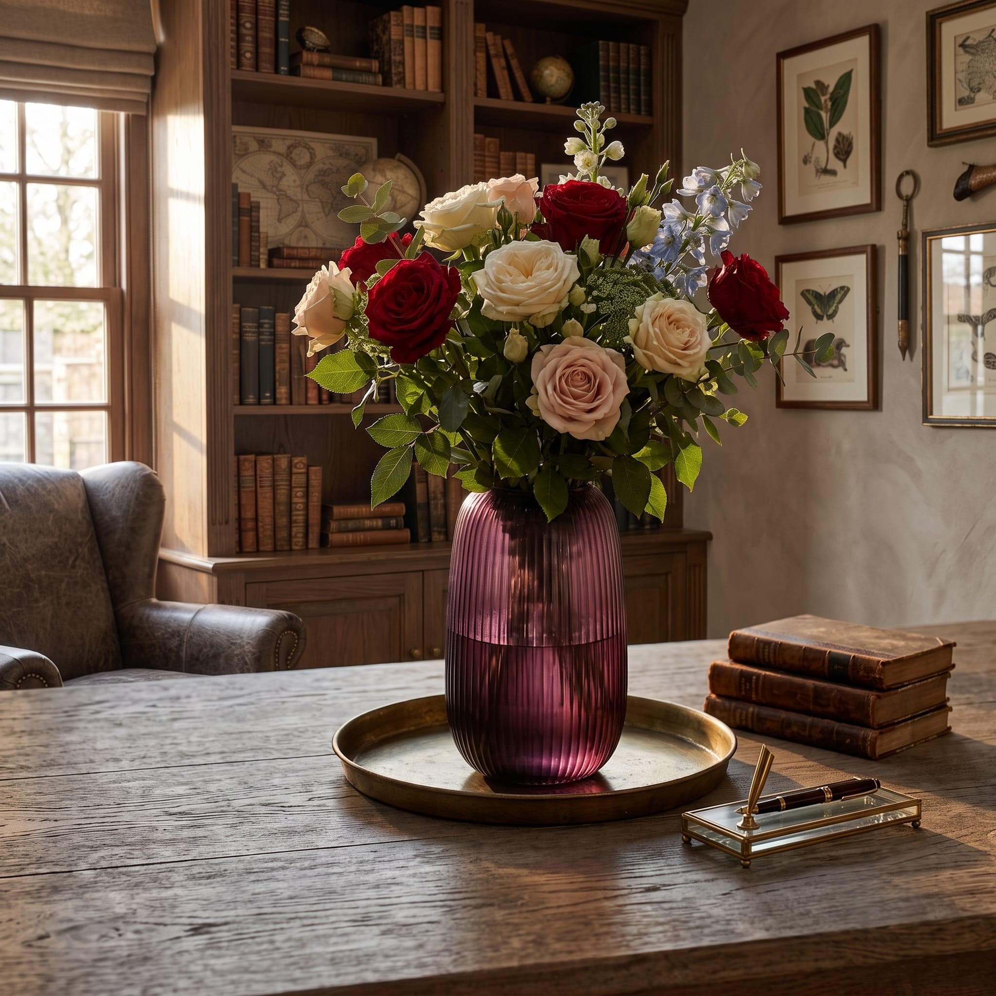 Striped Metallic Glass Vase